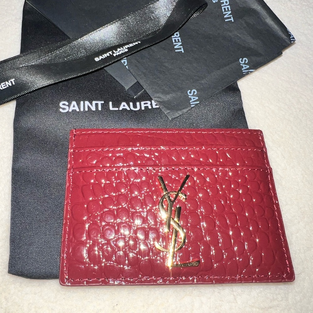 YSL burgundy card case